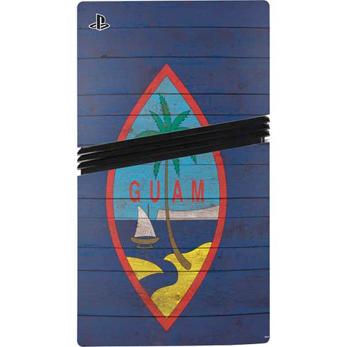 Guam Flag Dark Wood PS5 Pro Disk Console Skin